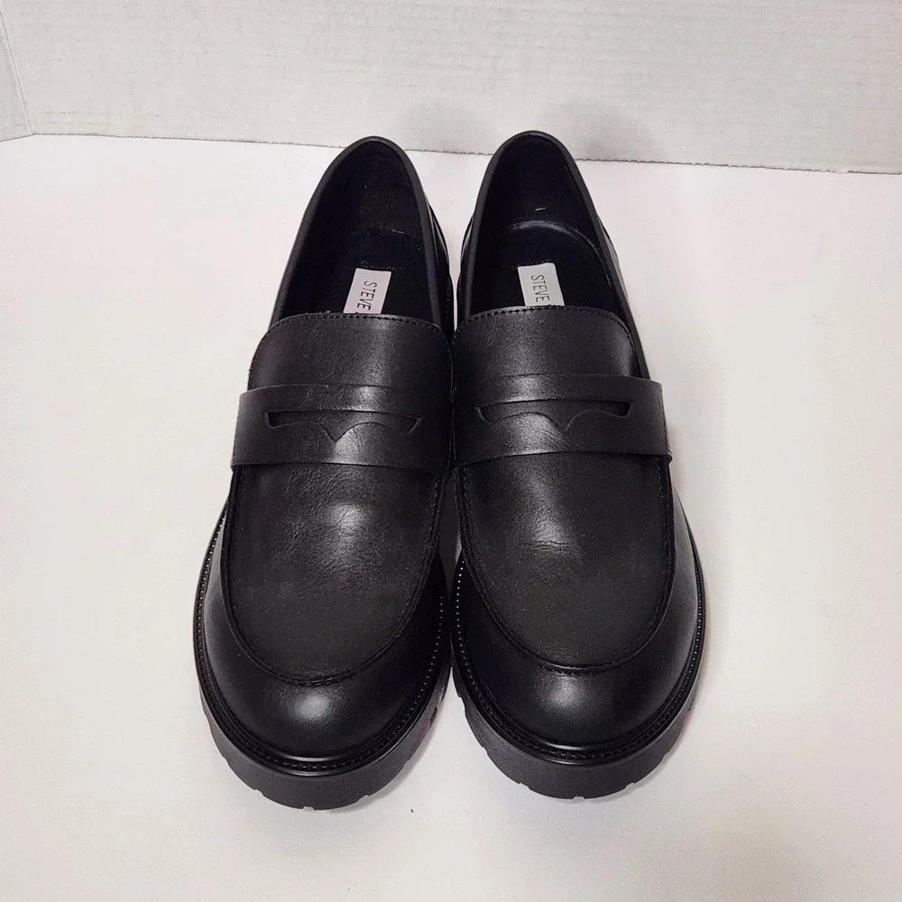 Steve Madden Womens Size 10M Shoes Black Vegan Comfort Fashion Platform Loafers
